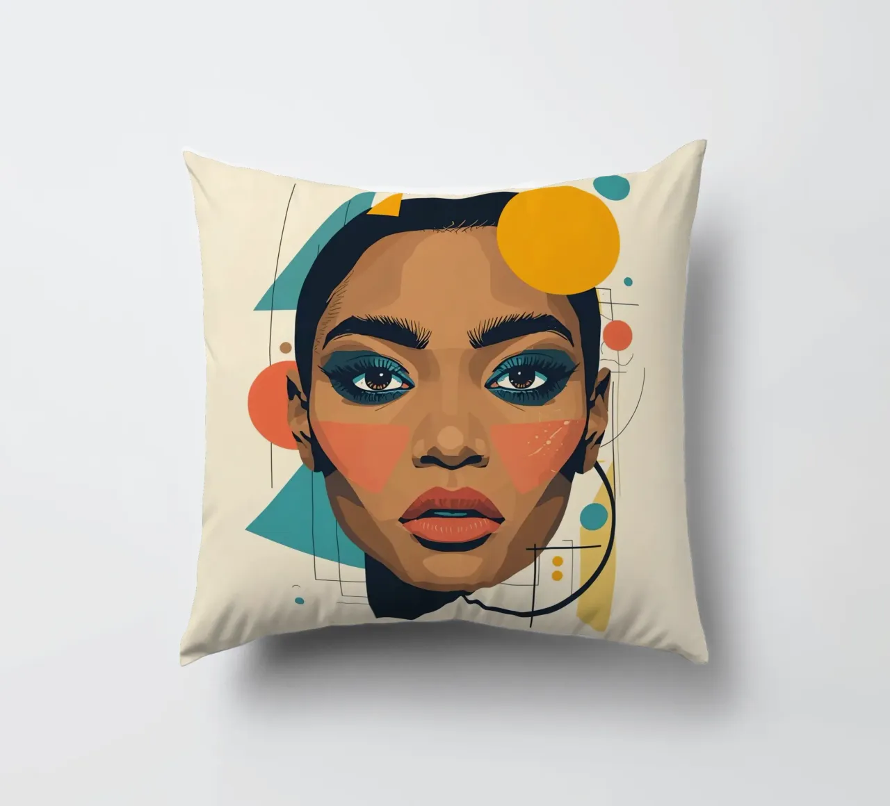 Volto di donna con forme geometriche Illustrazione digitale cuscino da DesignDoodle