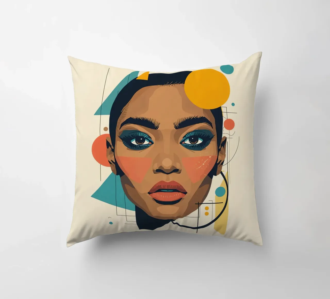 Volto di donna con forme geometriche Illustrazione digitale cuscino da DesignDoodle