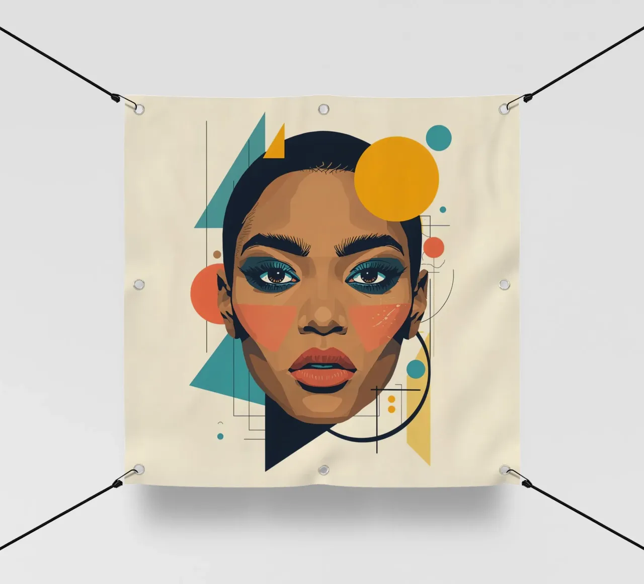 Volto di donna con forme geometriche Illustrazione digitale telo in pvc da DesignDoodle