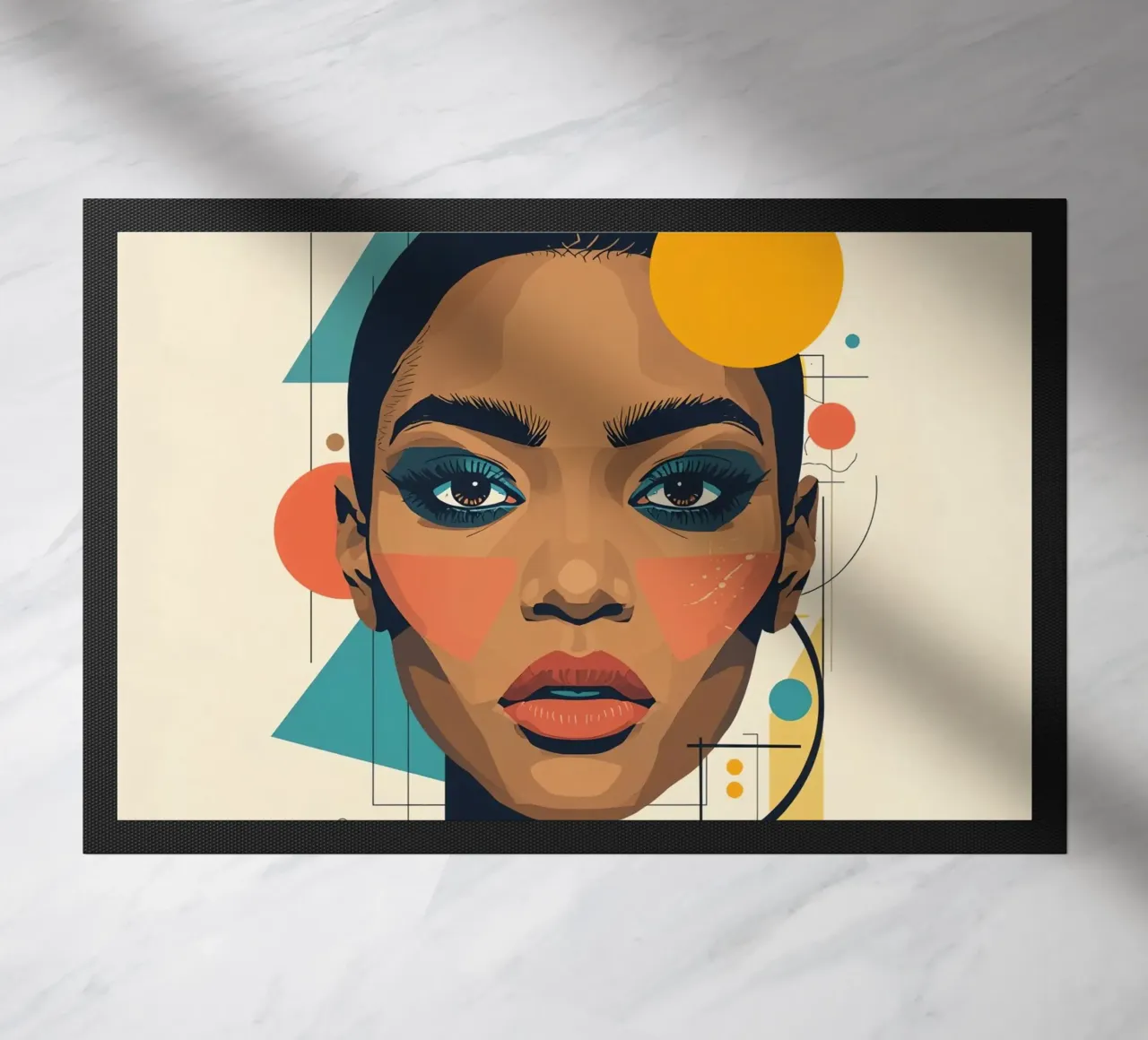 Volto di donna con forme geometriche Illustrazione digitale zerbino da DesignDoodle