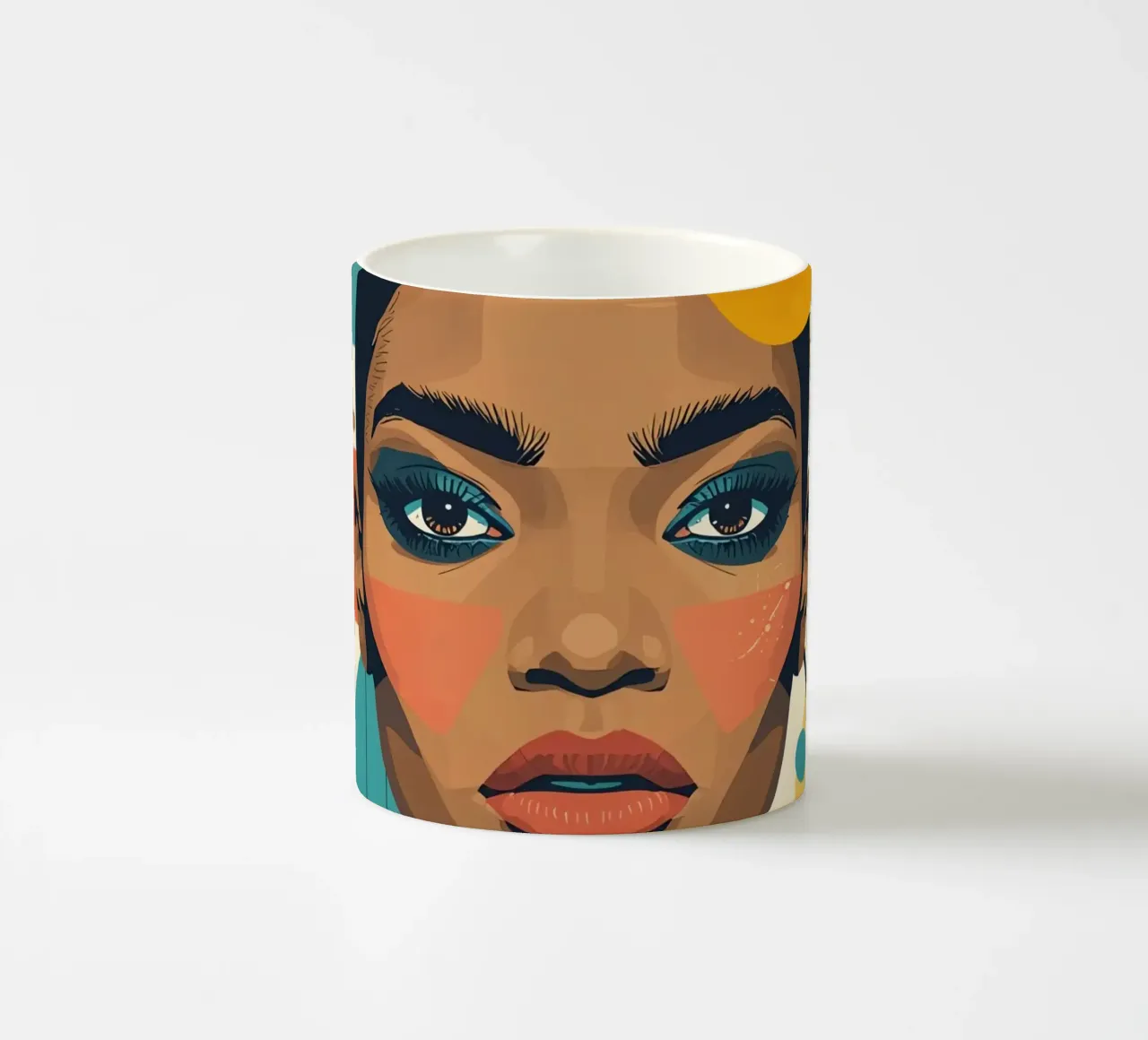 Volto di donna con forme geometriche Illustrazione digitale tazza in ceramica da DesignDoodle