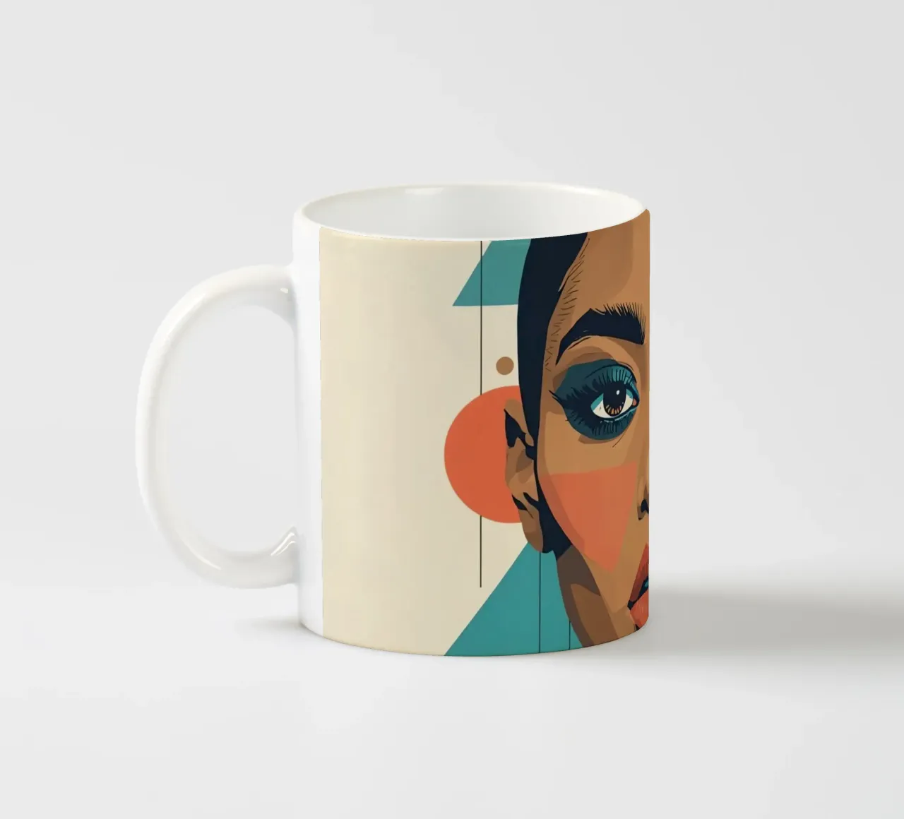 Volto di donna con forme geometriche Illustrazione digitale tazza in ceramica da DesignDoodle