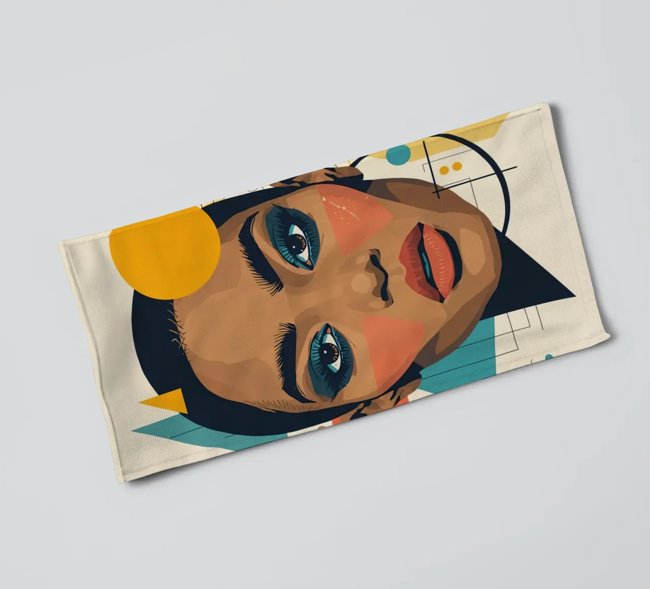 Volto di donna con forme geometriche Illustrazione digitale asciugamano da bagno da DesignDoodle