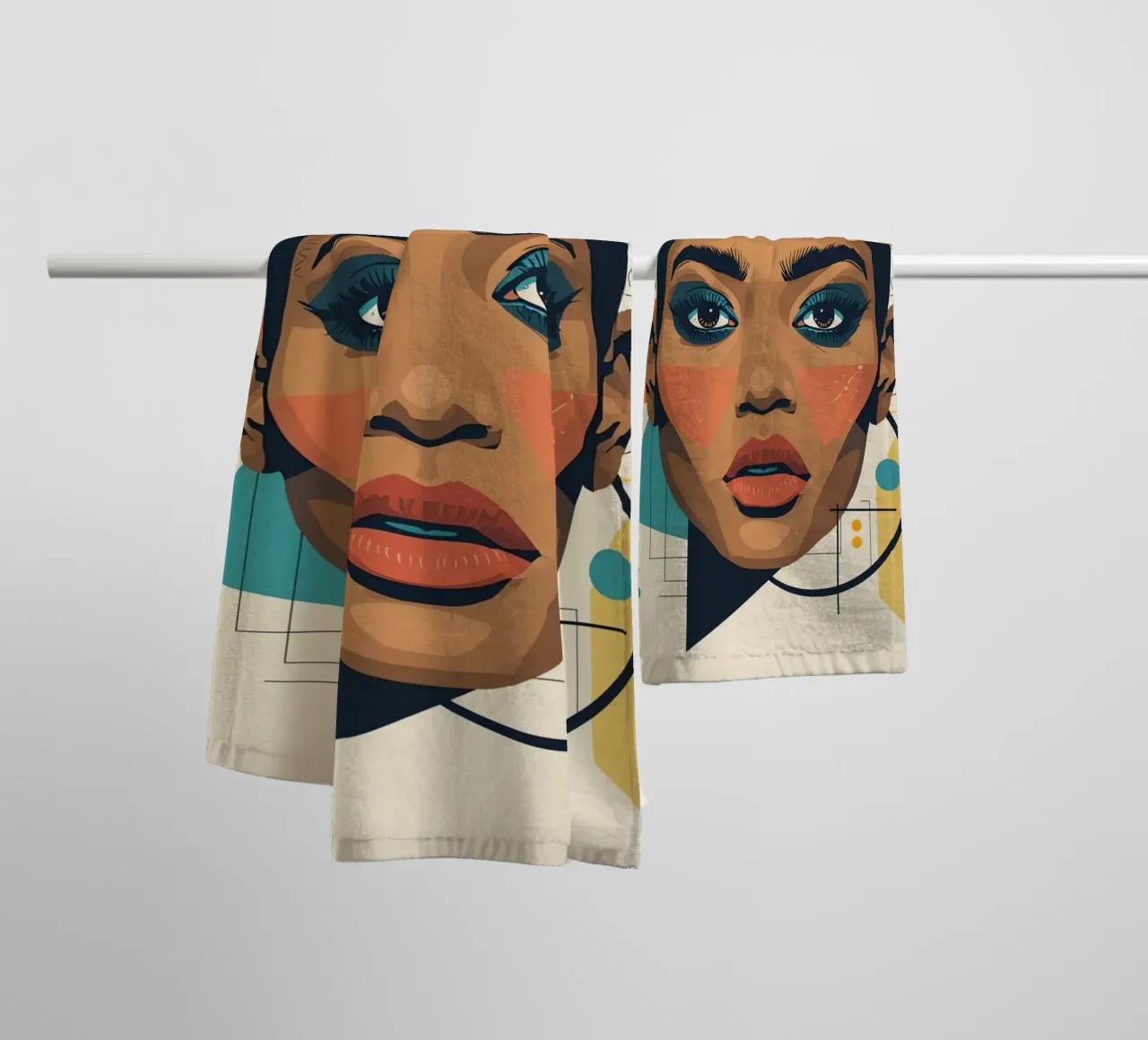 Volto di donna con forme geometriche Illustrazione digitale asciugamano da bagno da DesignDoodle