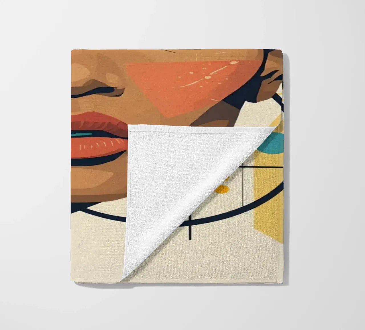 Volto di donna con forme geometriche Illustrazione digitale telo mare da DesignDoodle
