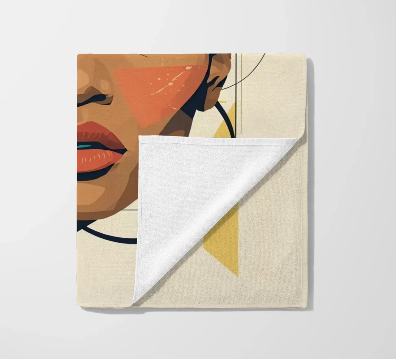 Volto di donna con forme geometriche Illustrazione digitale telo mare da DesignDoodle