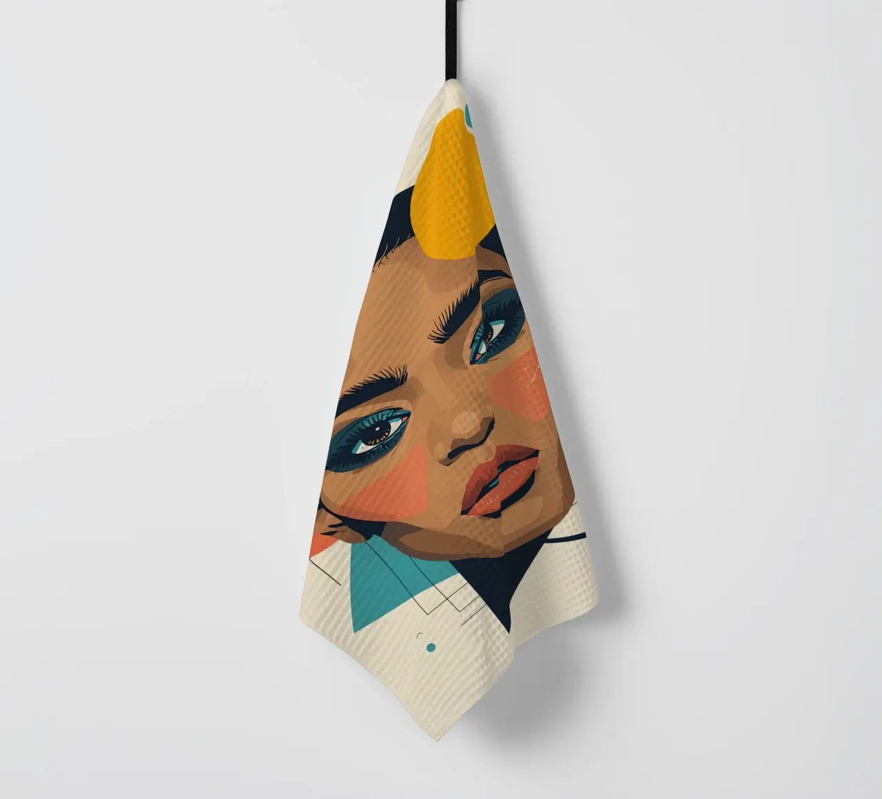 Volto di donna con forme geometriche Illustrazione digitale canovaccio da cucina da DesignDoodle