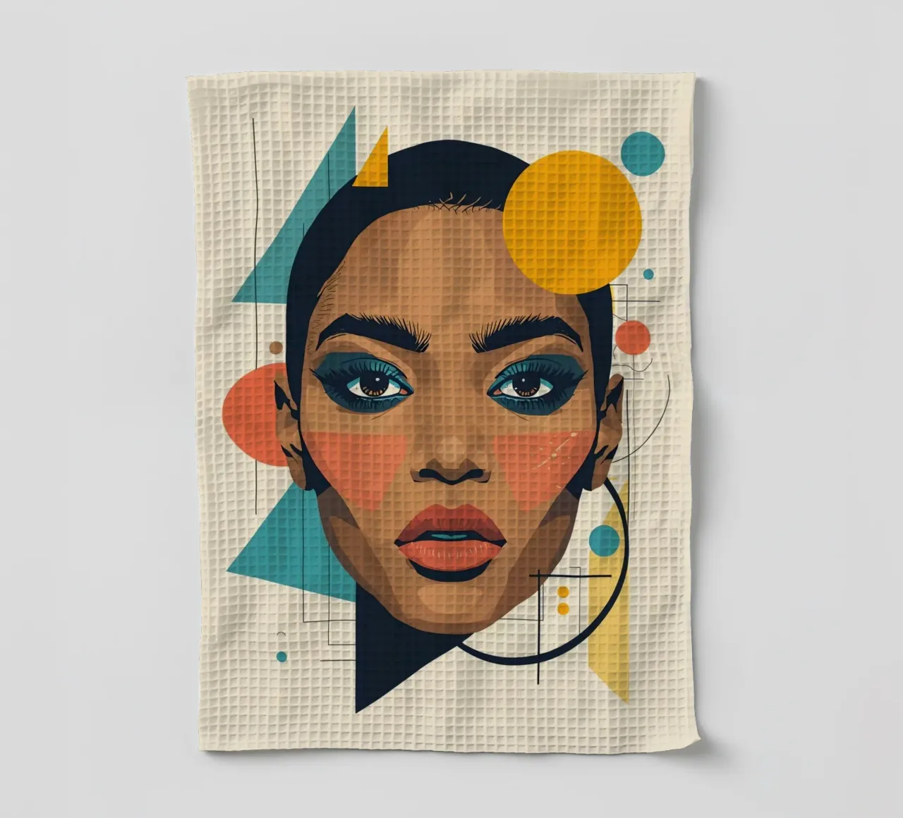 Volto di donna con forme geometriche Illustrazione digitale canovaccio da cucina da DesignDoodle