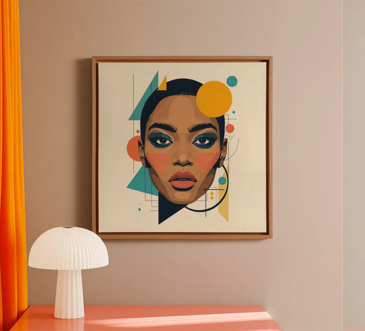 Volto di donna con forme geometriche Illustrazione digitale tela con Cornice a cassetta da DesignDoodle