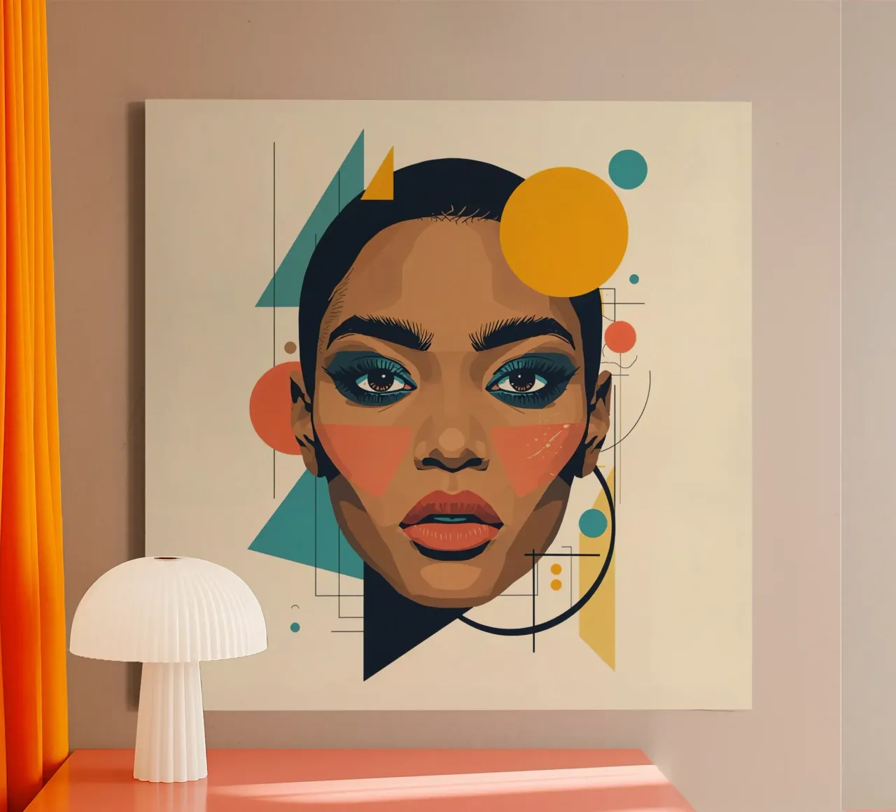 Volto di donna con forme geometriche Illustrazione digitale tela con Cornice a cassetta da DesignDoodle