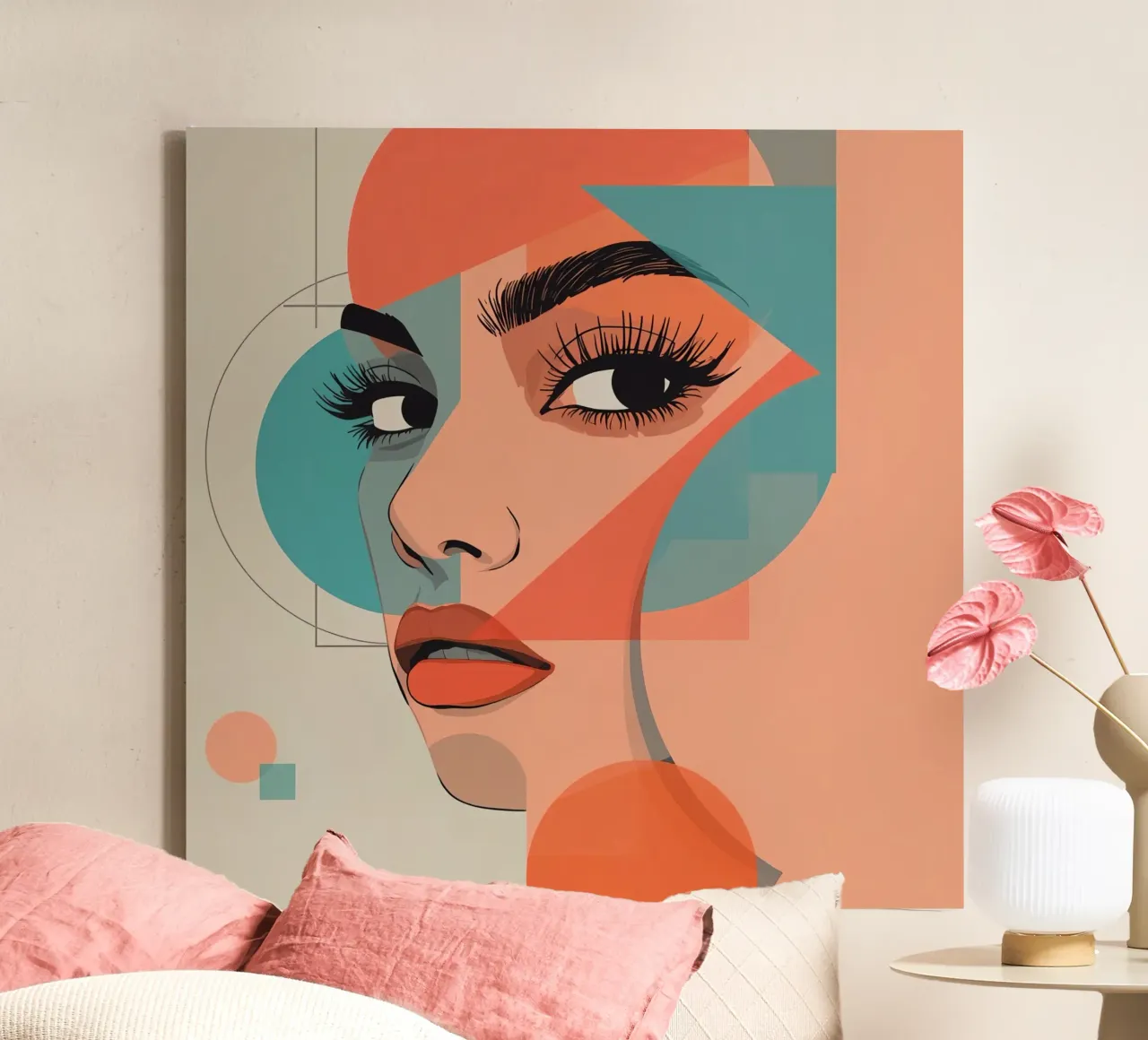 Volto di donna con illustrazione di forme geometriche tela con Cornice a cassetta da DesignDoodle