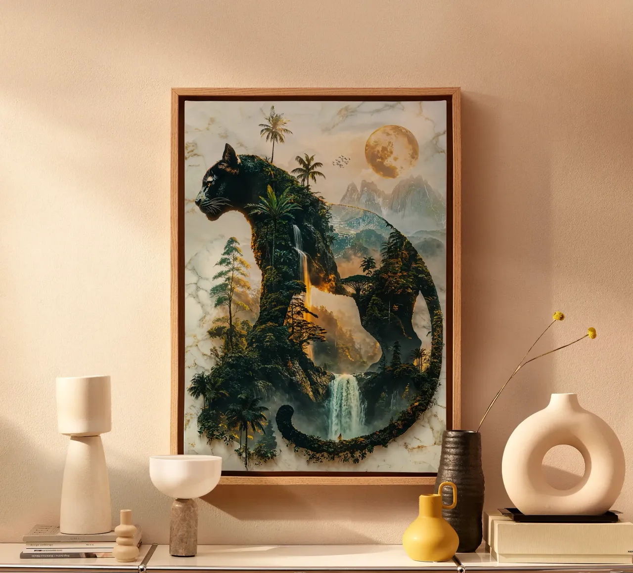 The Panther's Moonlit Domain canvas van Pixaverse
