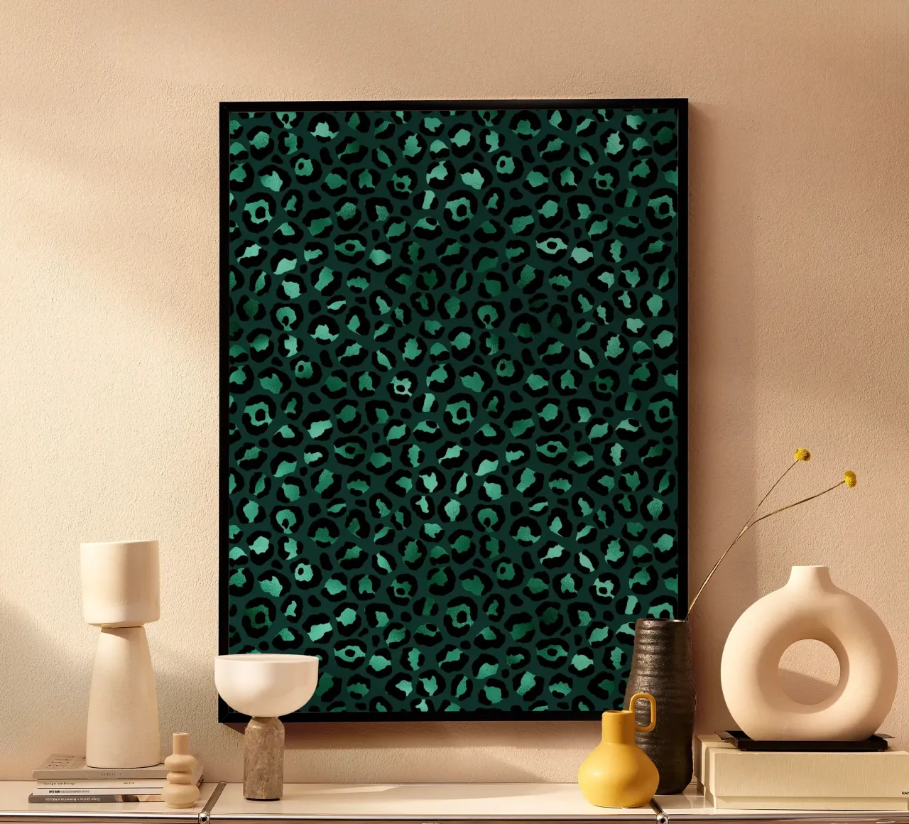 Schwarz & Grün Animal Pattern 2 Poster mit Aluminium Rahmen von Yaso Design Animal