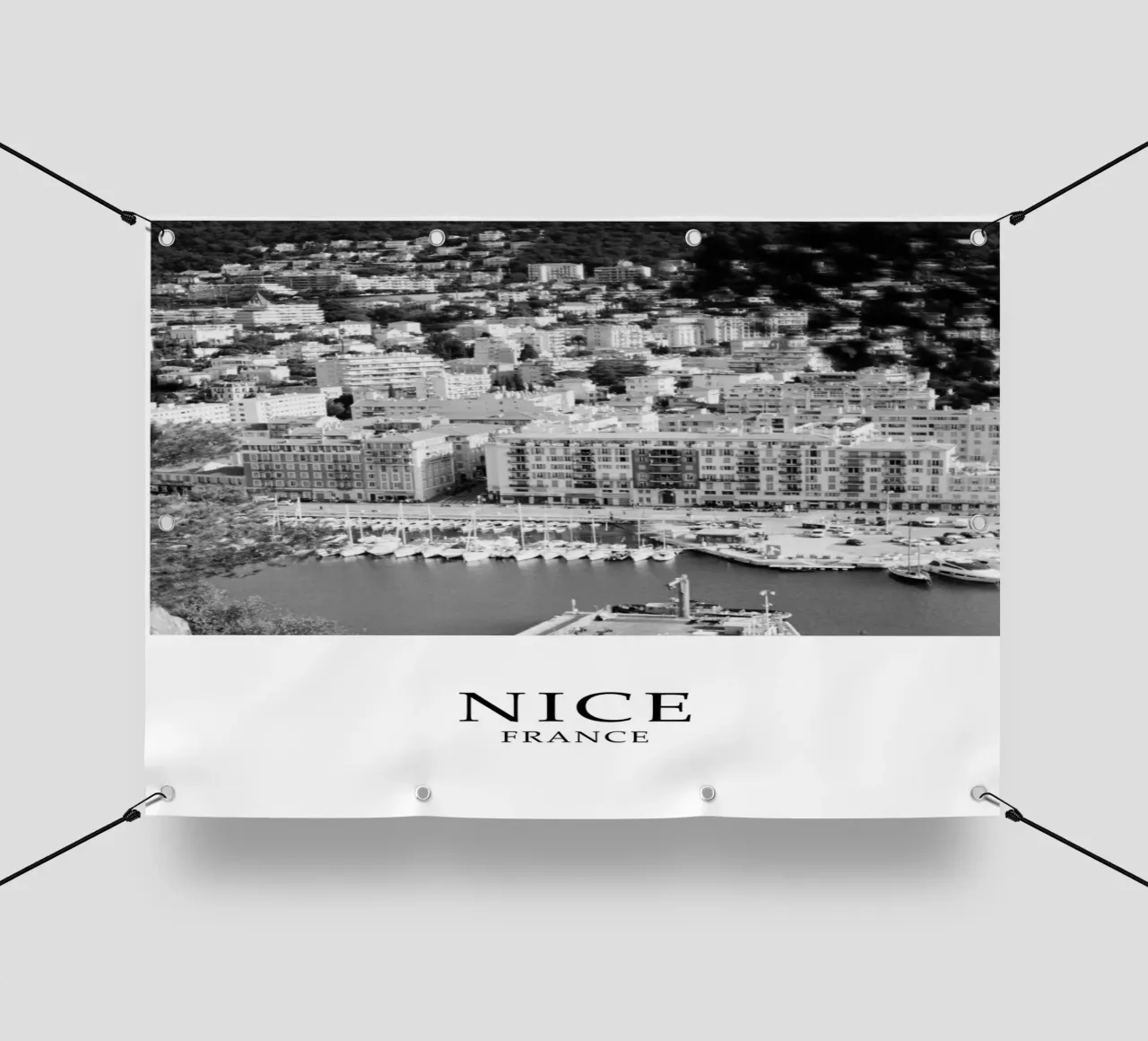 Nizza, Francia, lungomare: scena in scala di grigi telo in pvc da Charnwood Prints