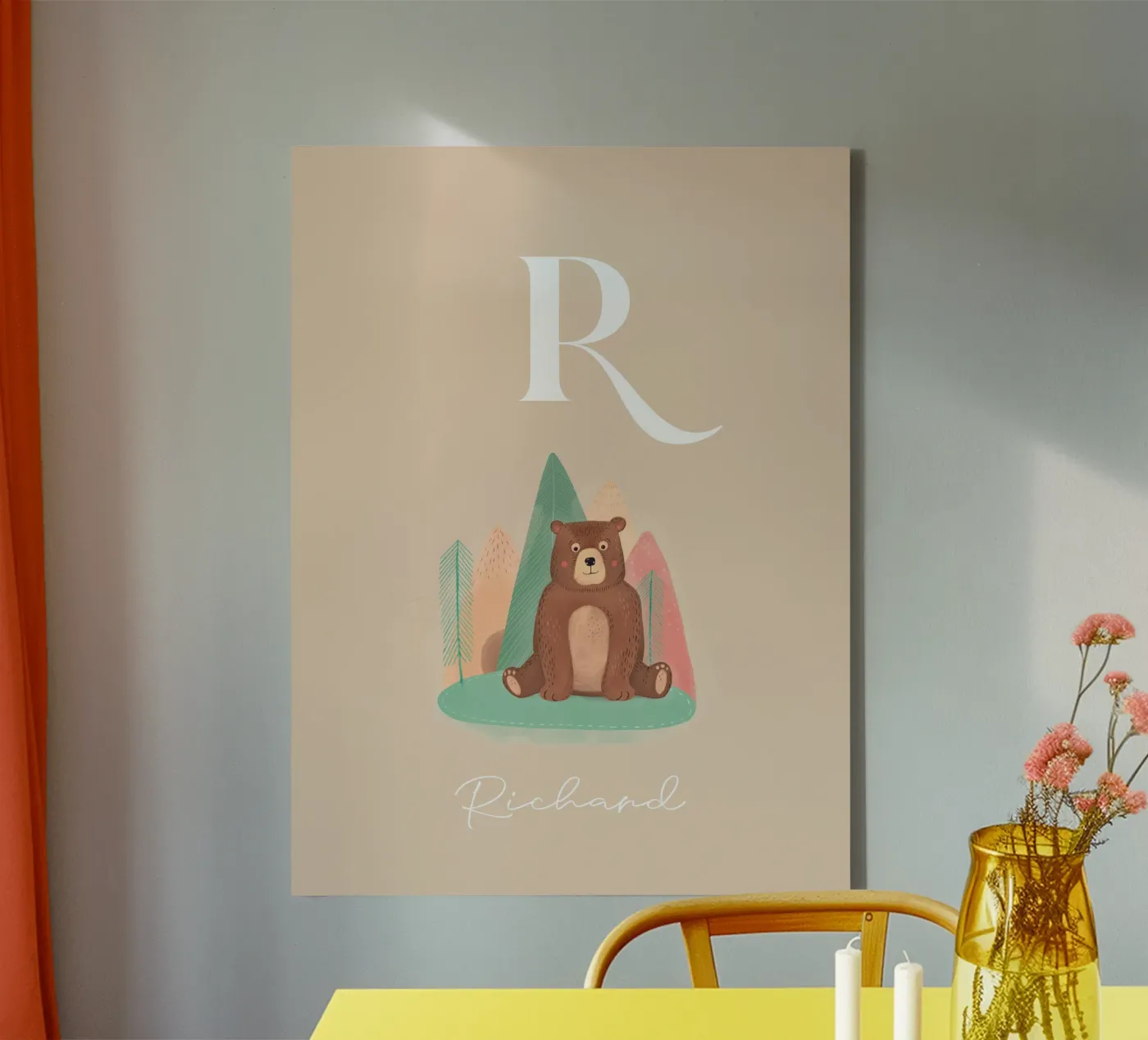 Initial with bear canvas by mymia