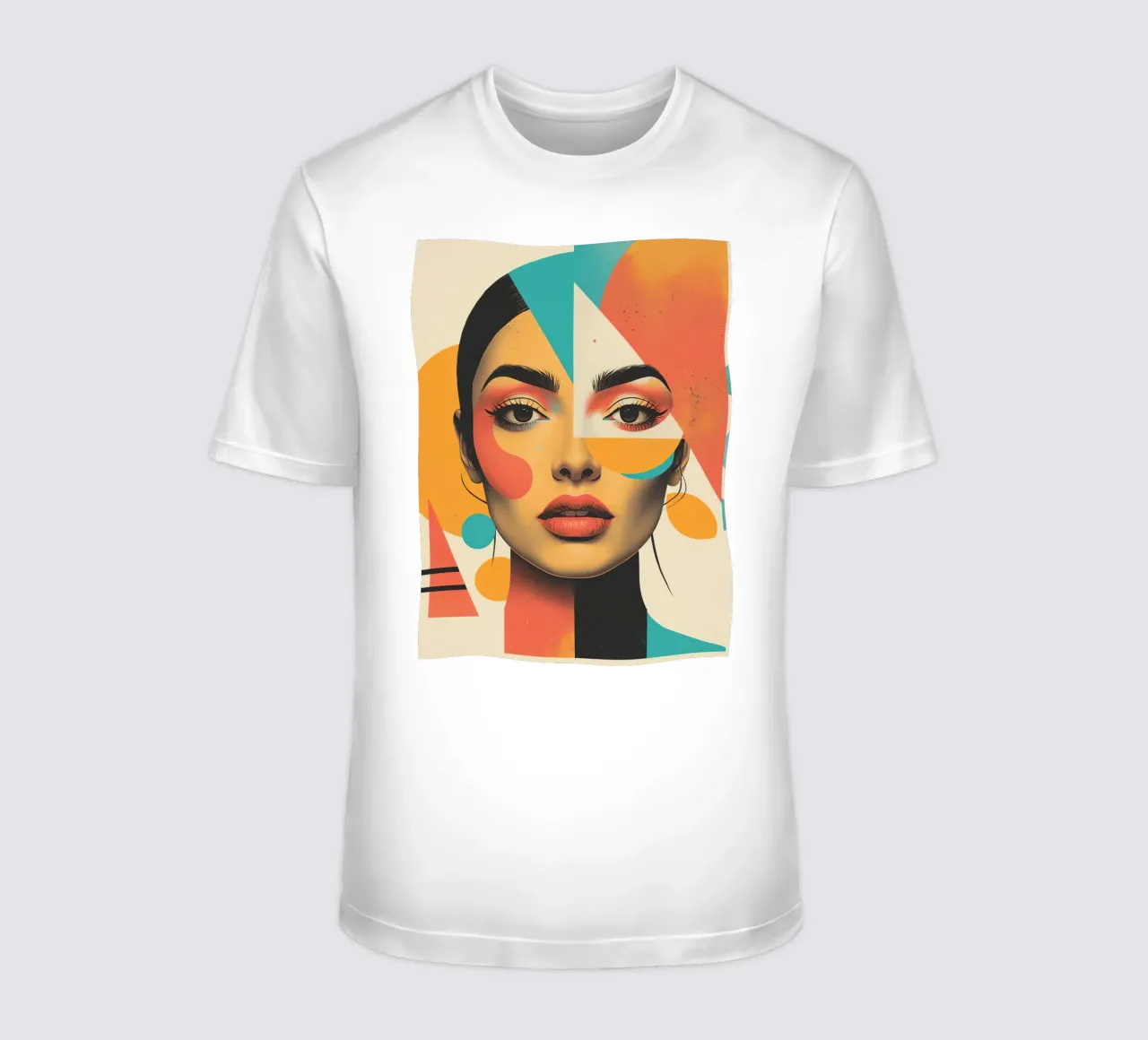Volto di donna con sovrapposizione di forme geometriche in pastello t-shirt da DesignDoodle
