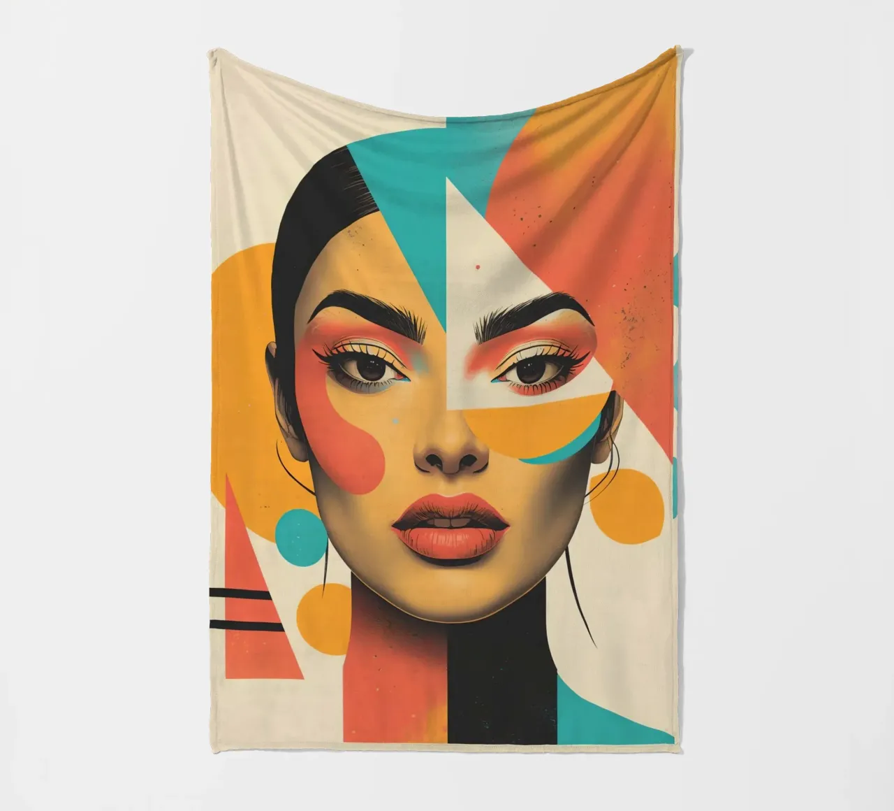 Volto di donna con sovrapposizione di forme geometriche in pastello coperta in pile da DesignDoodle
