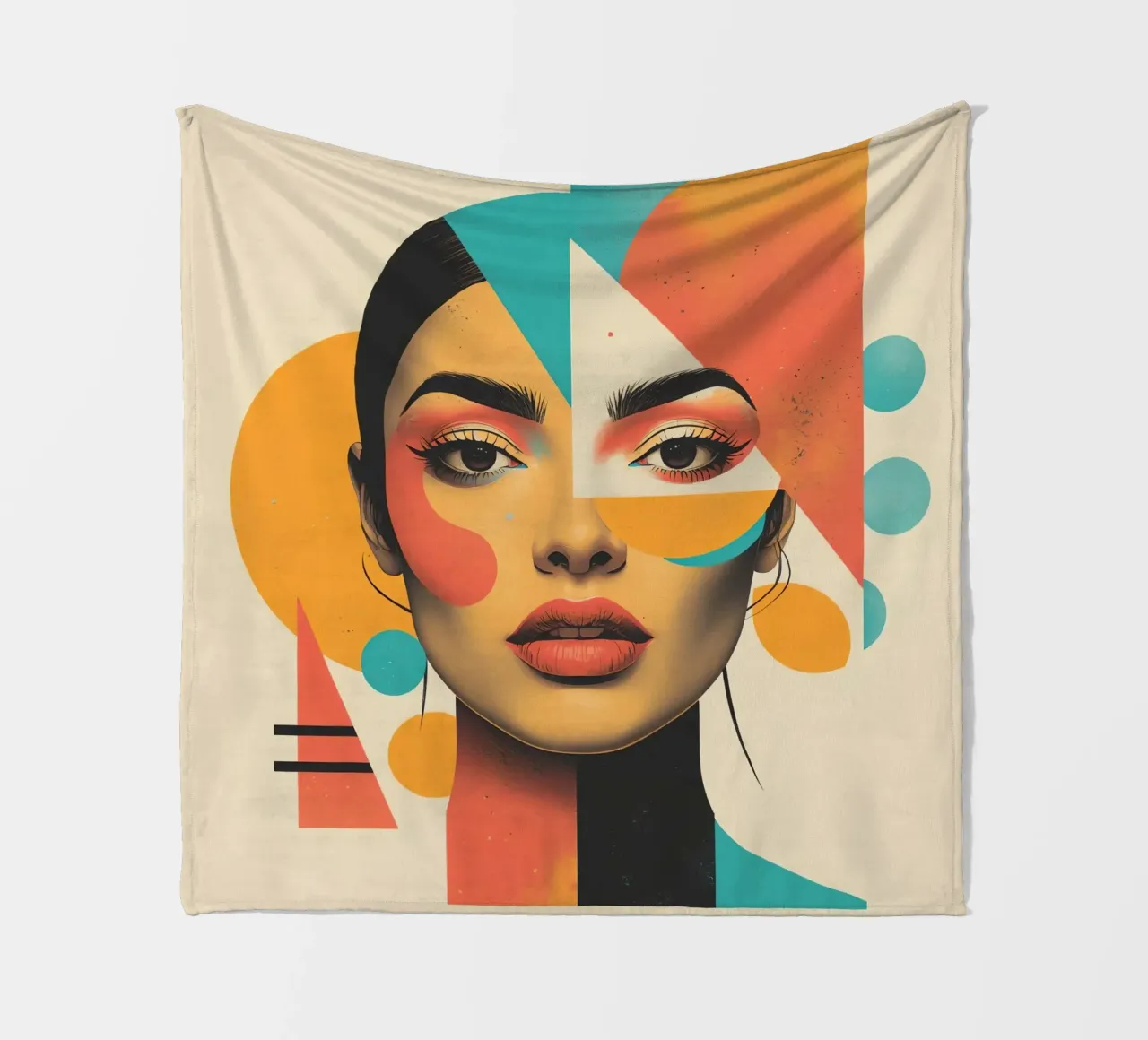 Volto di donna con sovrapposizione di forme geometriche in pastello coperta in pile da DesignDoodle
