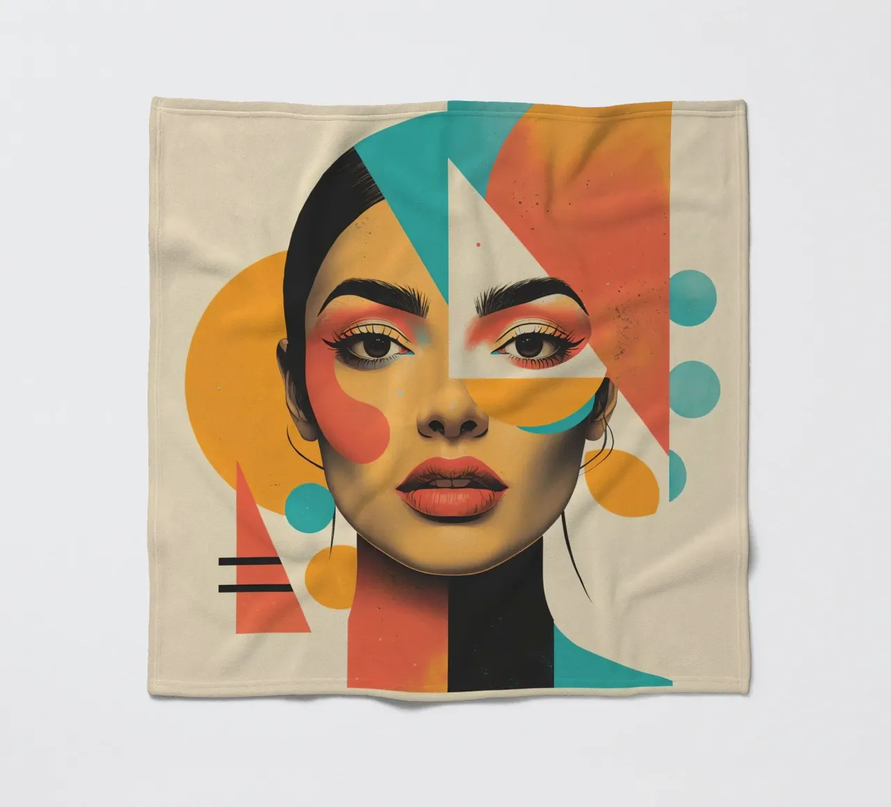 Volto di donna con sovrapposizione di forme geometriche in pastello coperta in pile da DesignDoodle