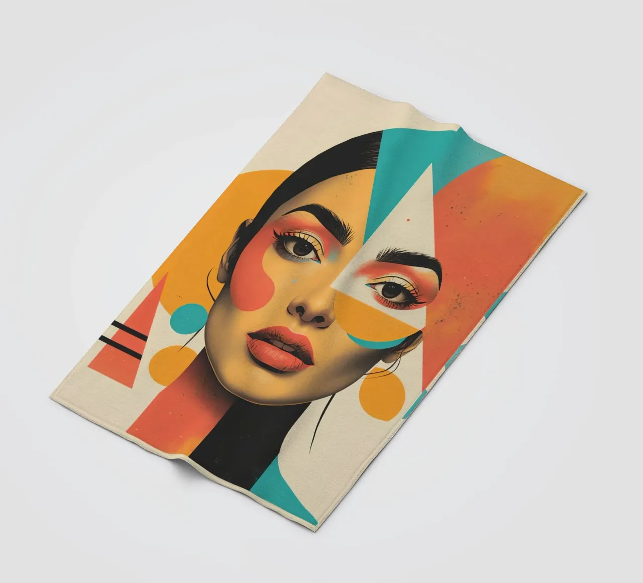 Volto di donna con sovrapposizione di forme geometriche in pastello coperta in pile da DesignDoodle