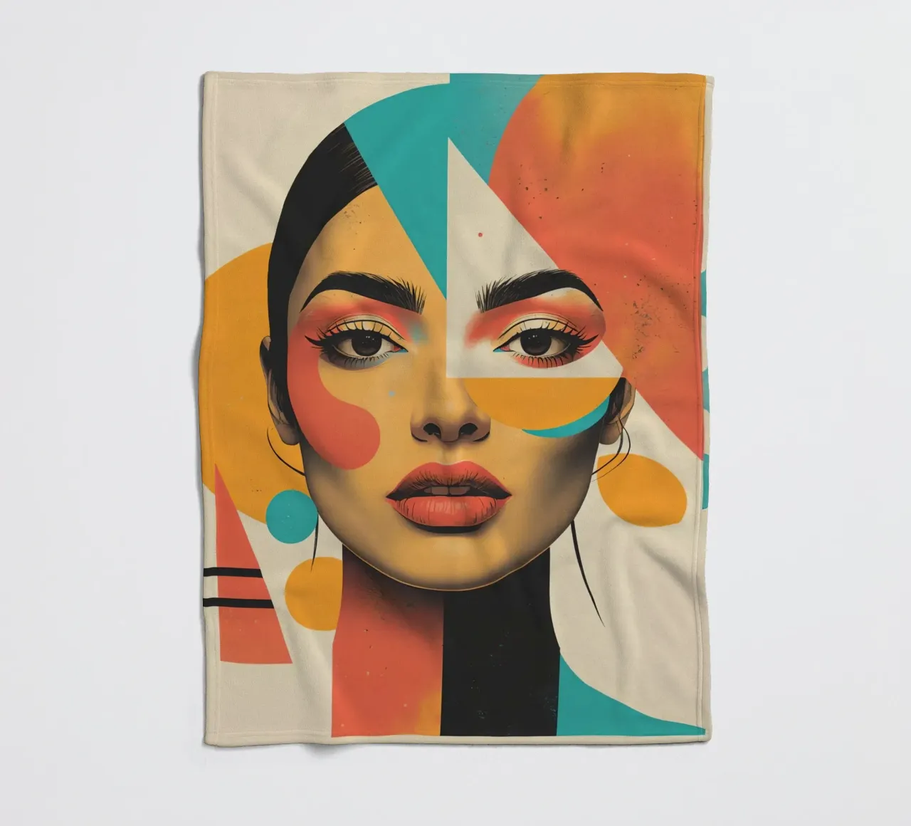 Volto di donna con sovrapposizione di forme geometriche in pastello coperta in pile da DesignDoodle