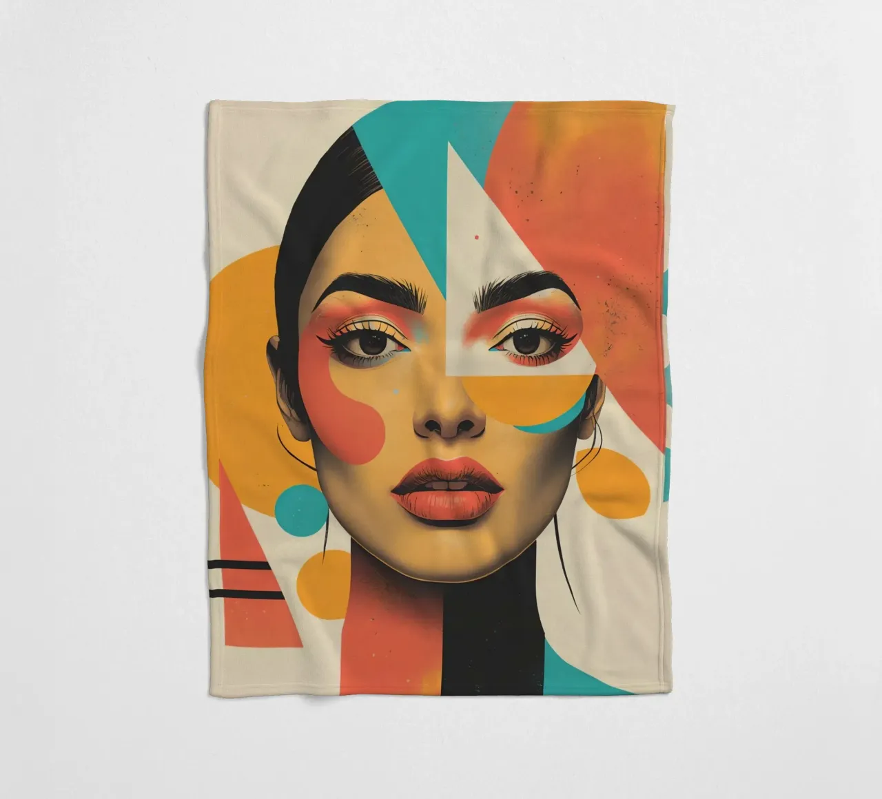 Volto di donna con sovrapposizione di forme geometriche in pastello coperta in pile da DesignDoodle