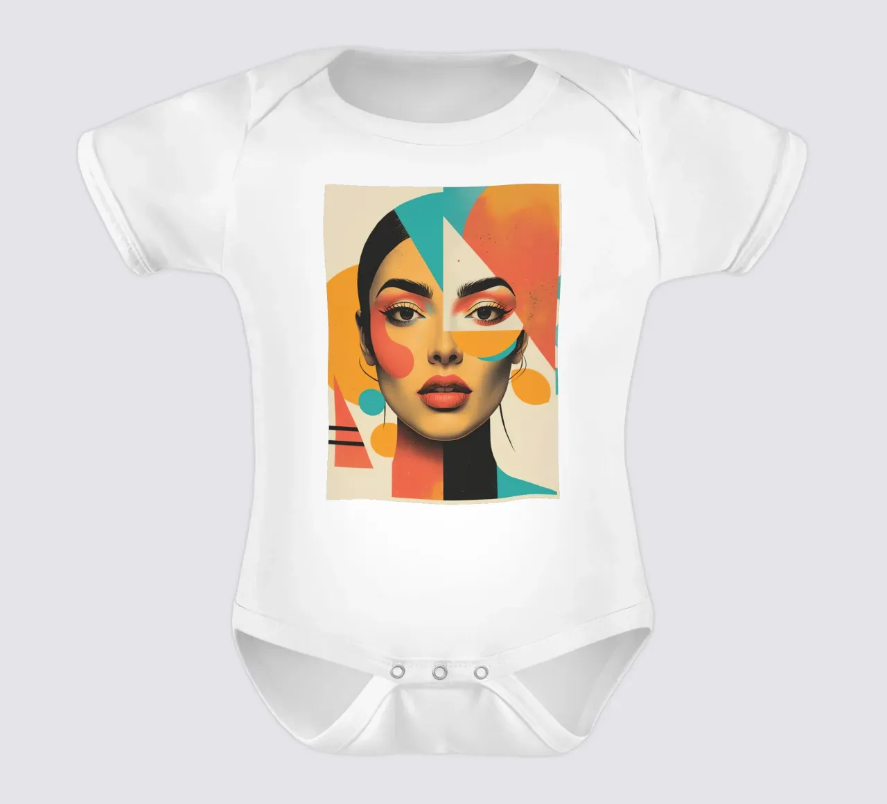 Volto di donna con sovrapposizione di forme geometriche in pastello body neonato maniche corte da DesignDoodle