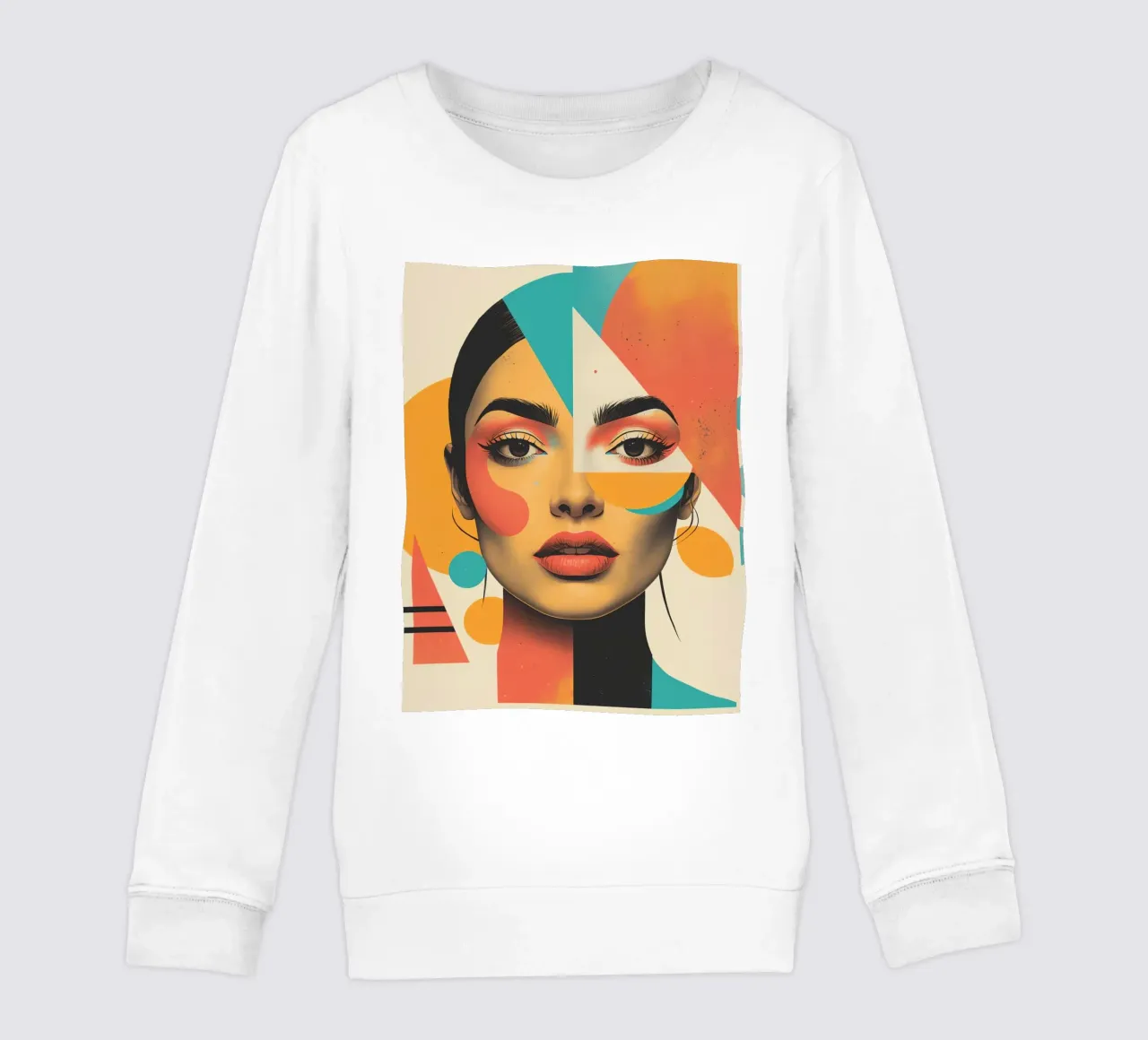 Volto di donna con sovrapposizione di forme geometriche in pastello felpa bambino da DesignDoodle