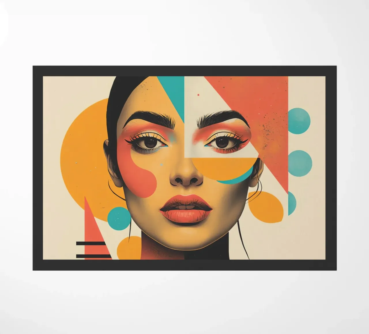 Volto di donna con sovrapposizione di forme geometriche in pastello zerbino da DesignDoodle