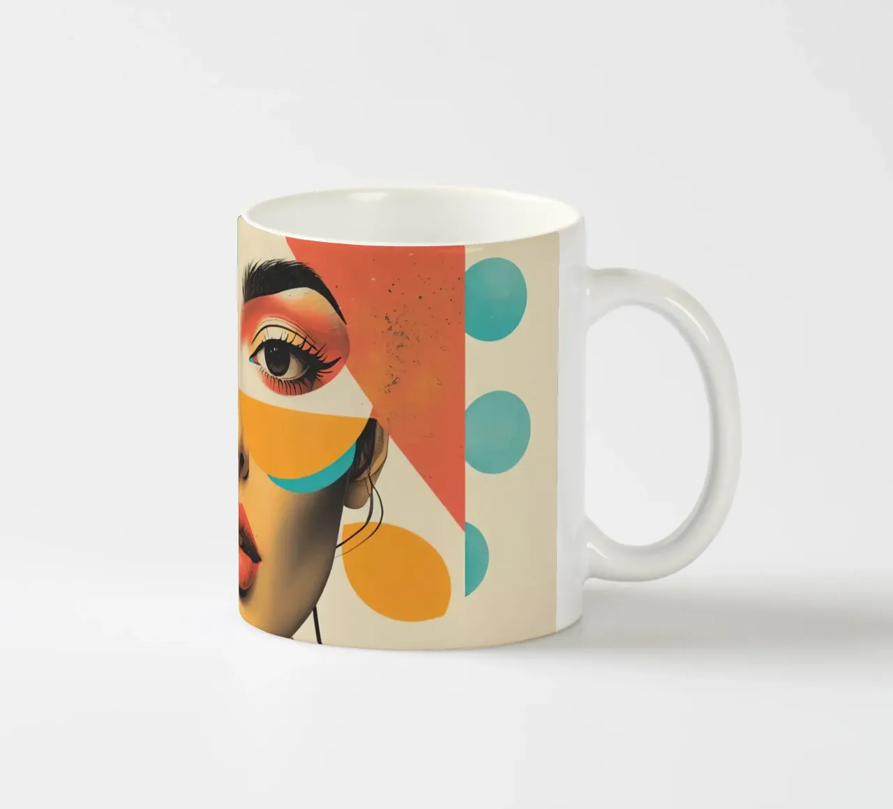 Volto di donna con sovrapposizione di forme geometriche in pastello tazza in ceramica da DesignDoodle
