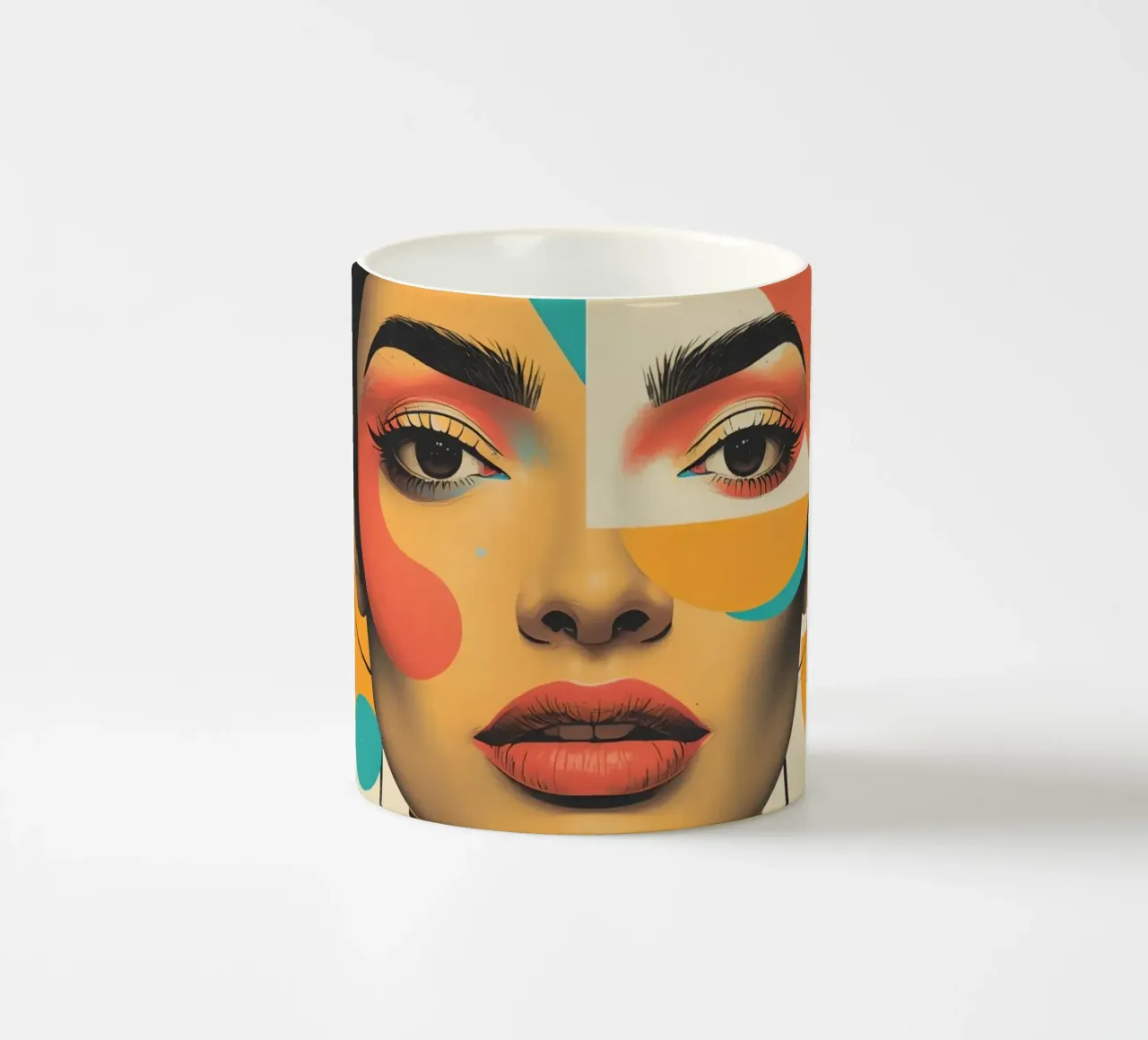 Volto di donna con sovrapposizione di forme geometriche in pastello tazza in ceramica da DesignDoodle