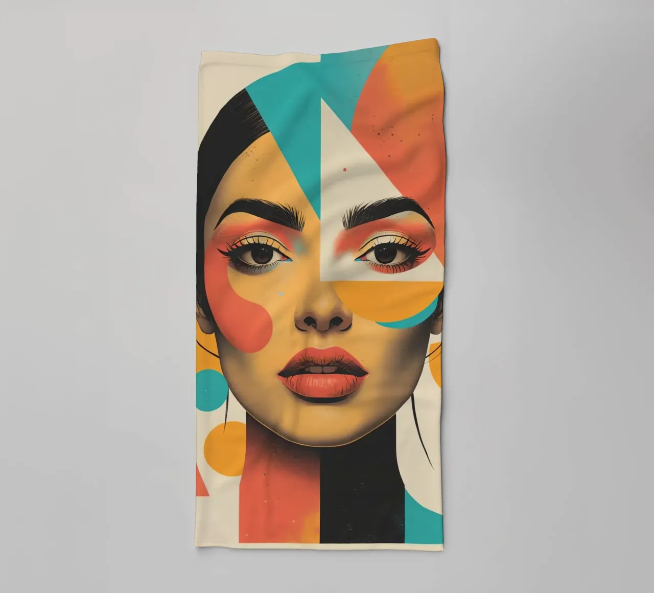 Volto di donna con sovrapposizione di forme geometriche in pastello asciugamano da bagno da DesignDoodle