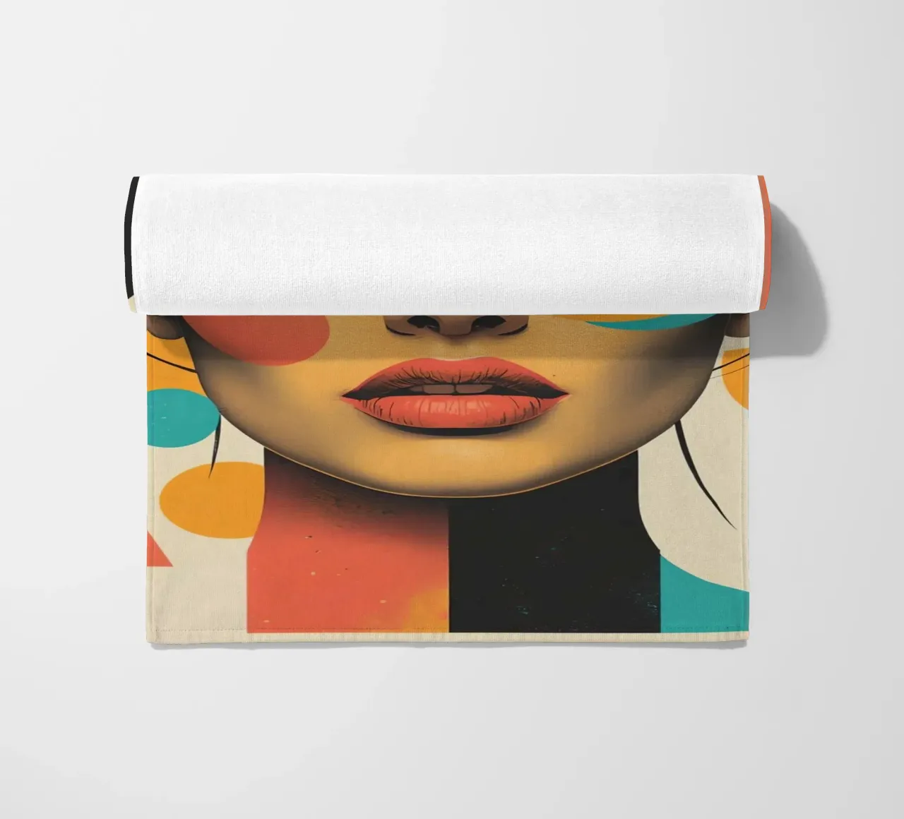 Volto di donna con sovrapposizione di forme geometriche in pastello telo mare da DesignDoodle