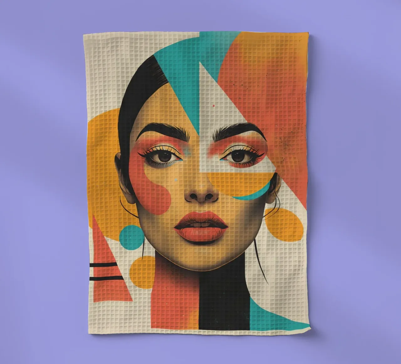 Volto di donna con sovrapposizione di forme geometriche in pastello canovaccio da cucina da DesignDoodle