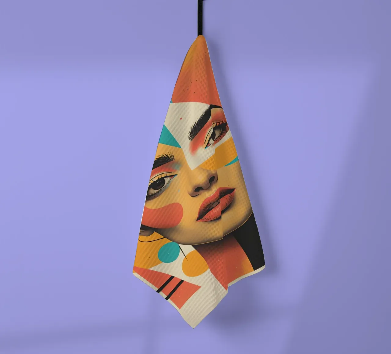 Volto di donna con sovrapposizione di forme geometriche in pastello canovaccio da cucina da DesignDoodle