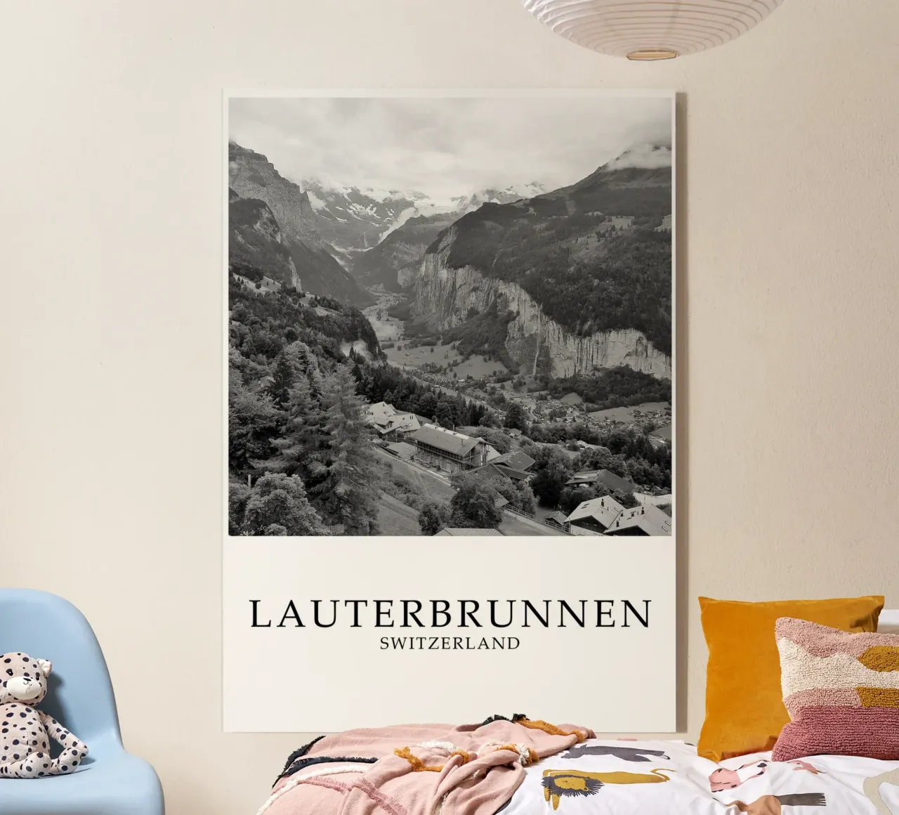 Lauterbrunnen Svizzera Scena di natura in scala di grigi plexiglass da Charnwood Prints