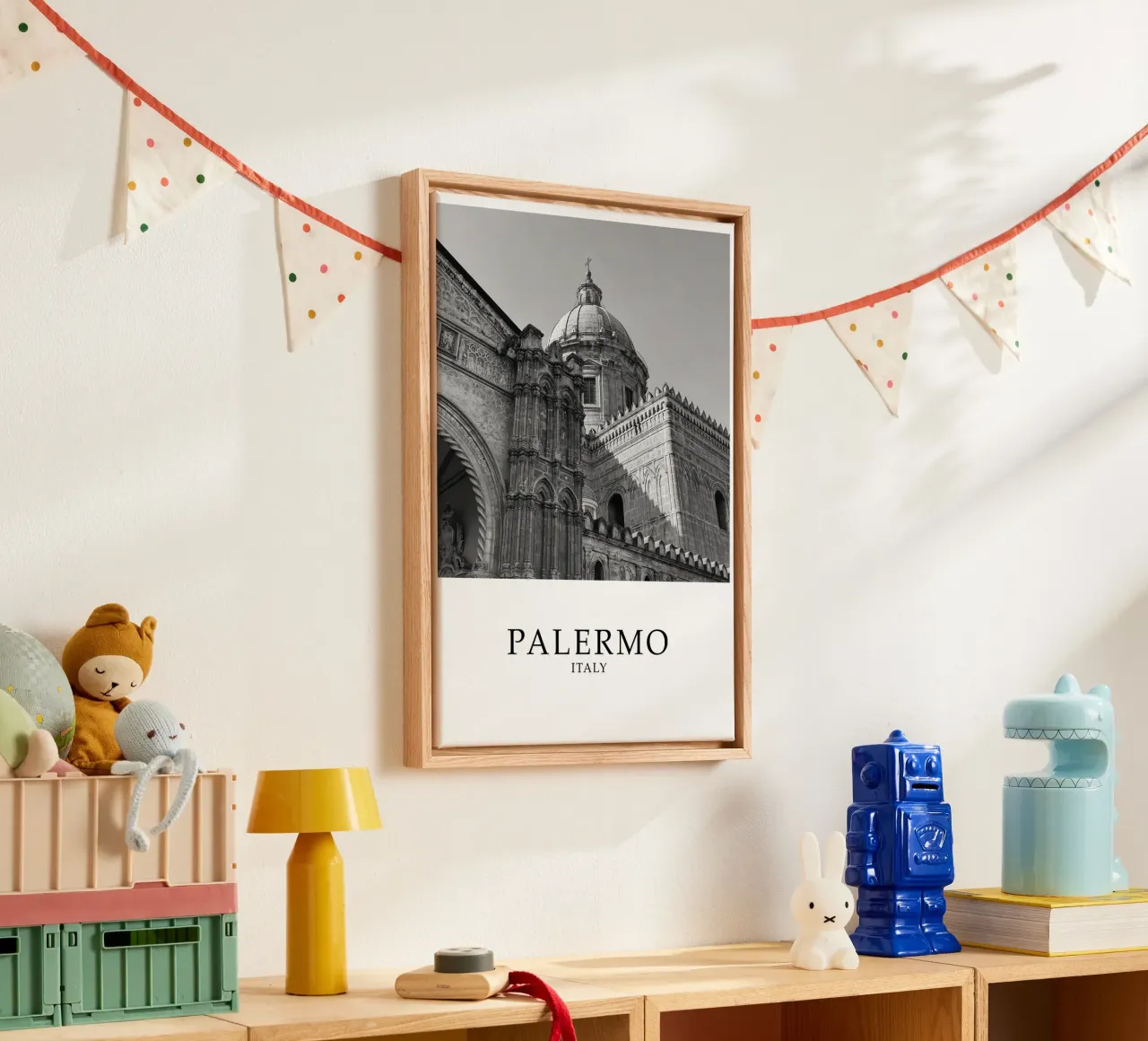 Palermo Sicily Italy Architecture Scene Greyscale canvas with Floater frame by Charnwood Prints