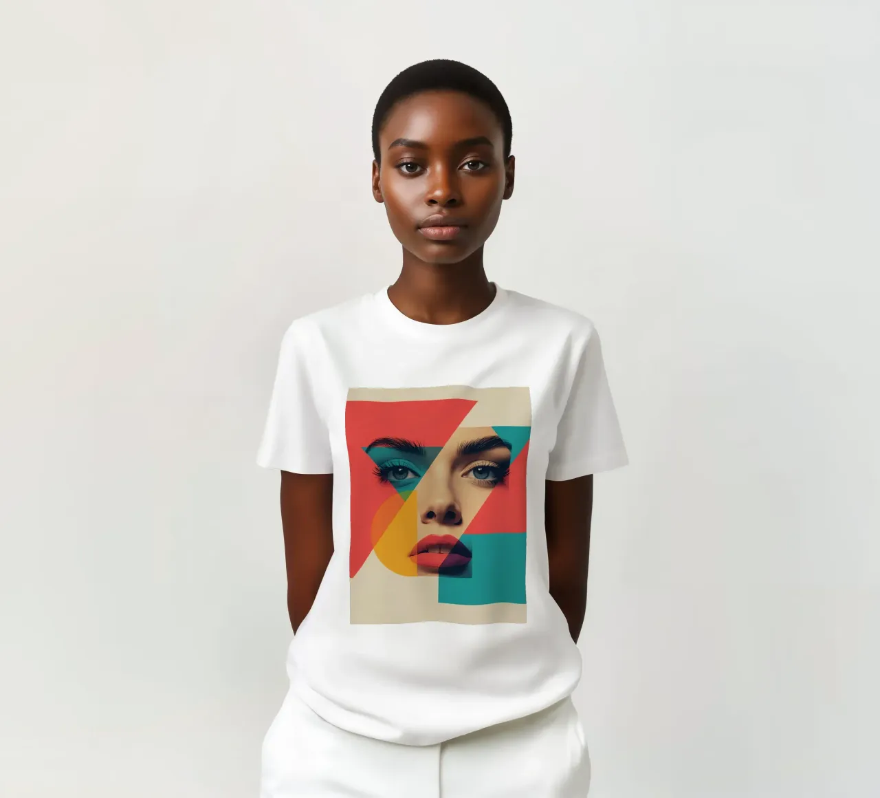Modello di viso di donna con sovrapposizione di forme geometriche t-shirt da DesignDoodle
