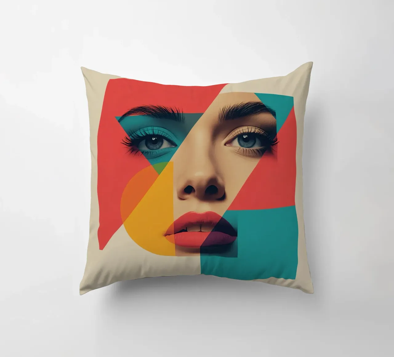 Modello di viso di donna con sovrapposizione di forme geometriche cuscino da DesignDoodle