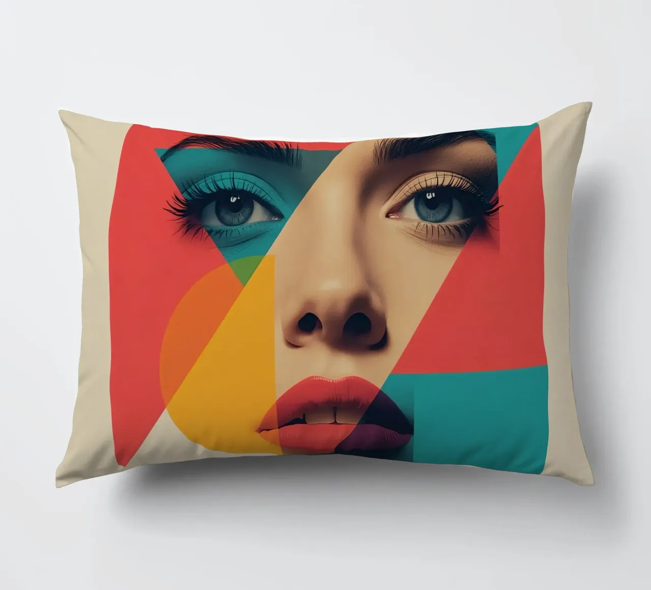 Modello di viso di donna con sovrapposizione di forme geometriche cuscino da DesignDoodle