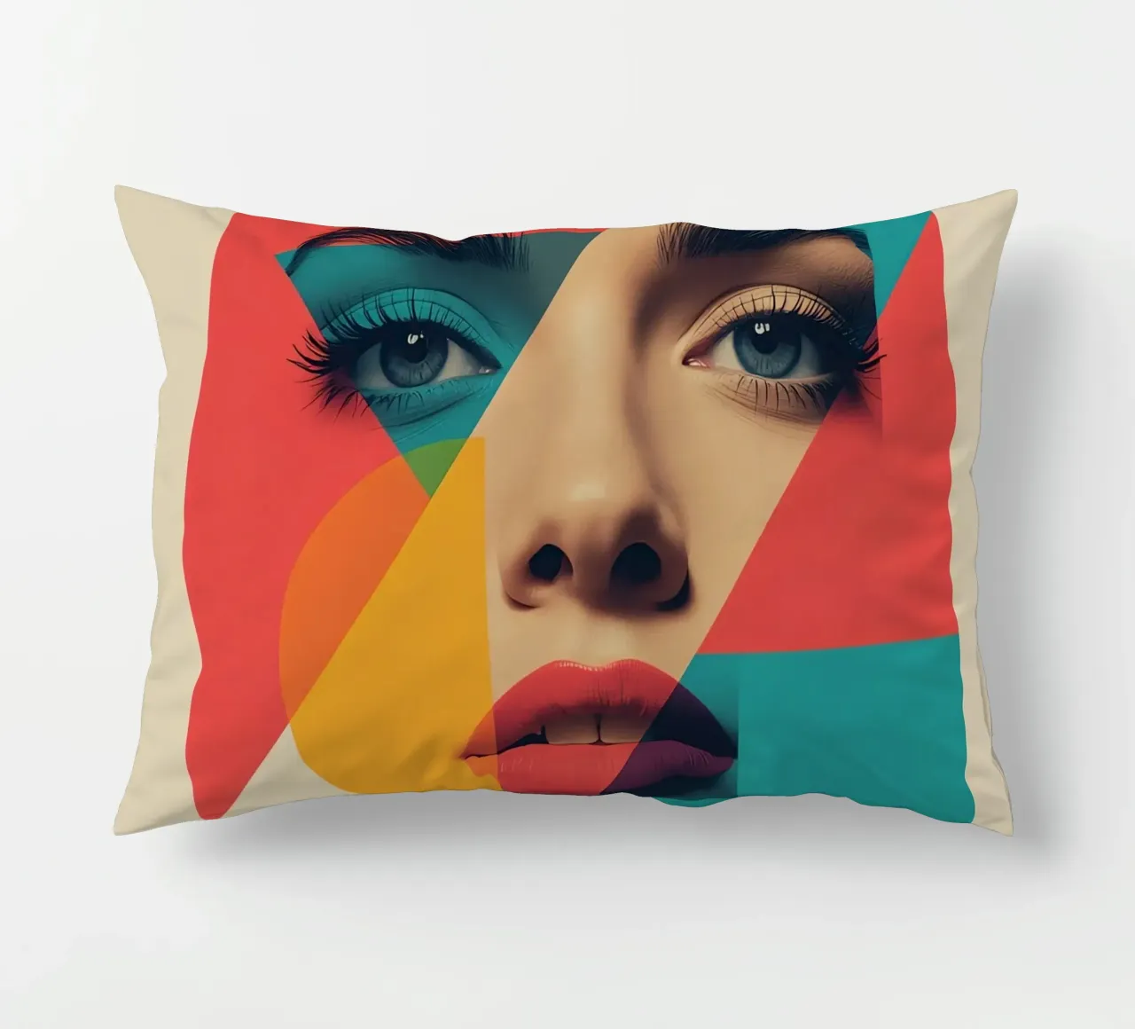 Modello di viso di donna con sovrapposizione di forme geometriche cuscino da DesignDoodle