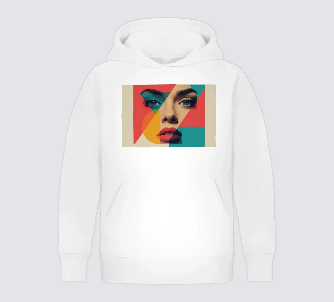 Modello di viso di donna con sovrapposizione di forme geometriche felpa bambino con cappuccio da DesignDoodle