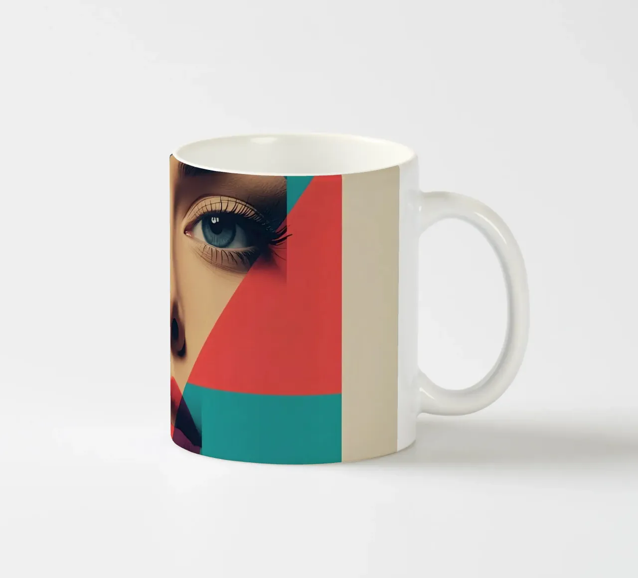 Modello di viso di donna con sovrapposizione di forme geometriche tazza in ceramica da DesignDoodle