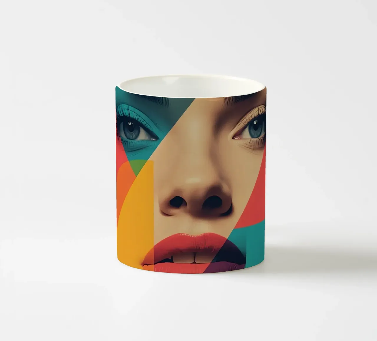 Modello di viso di donna con sovrapposizione di forme geometriche tazza in ceramica da DesignDoodle