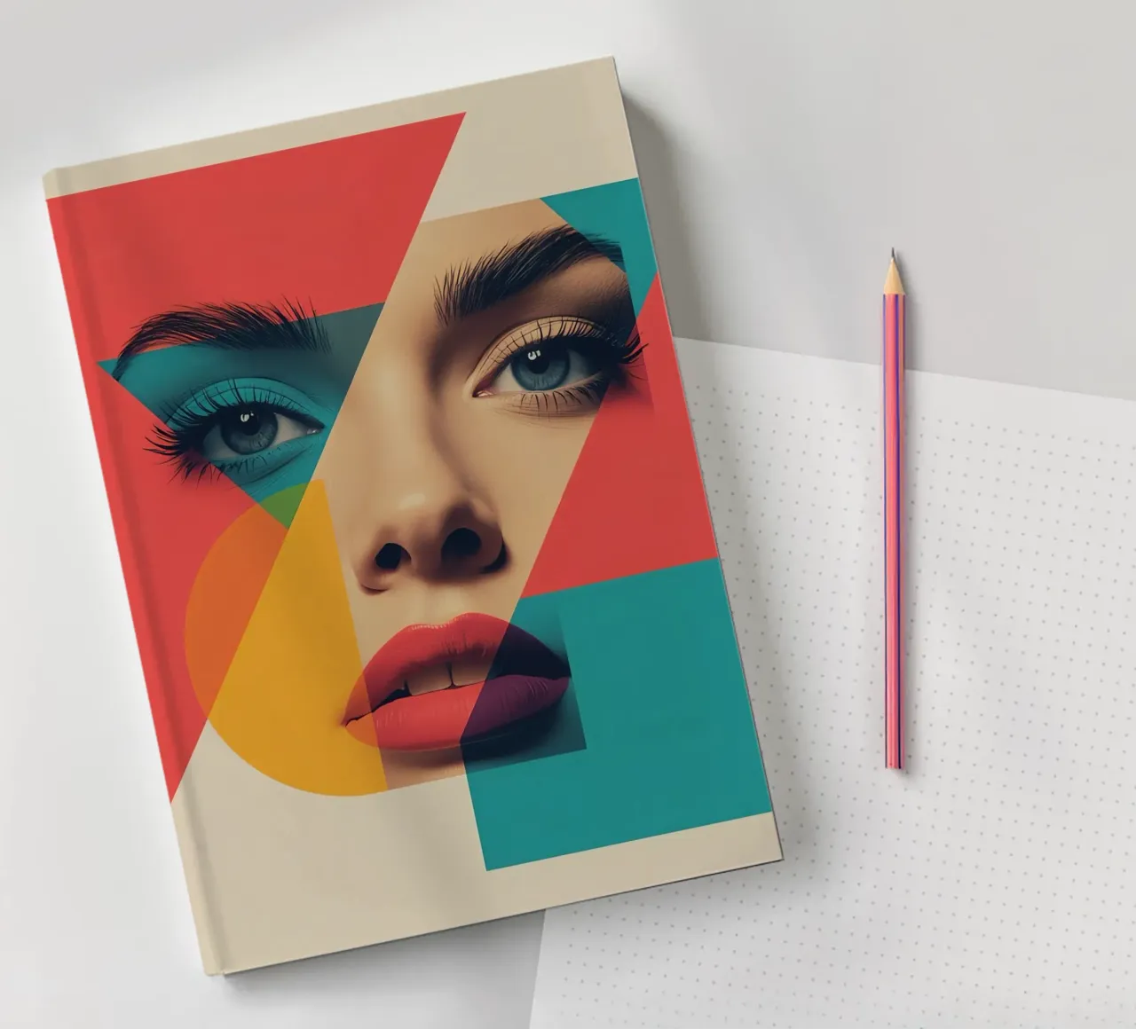 Model Woman's Face with Geometric Shapes Overlay notebook by DesignDoodle