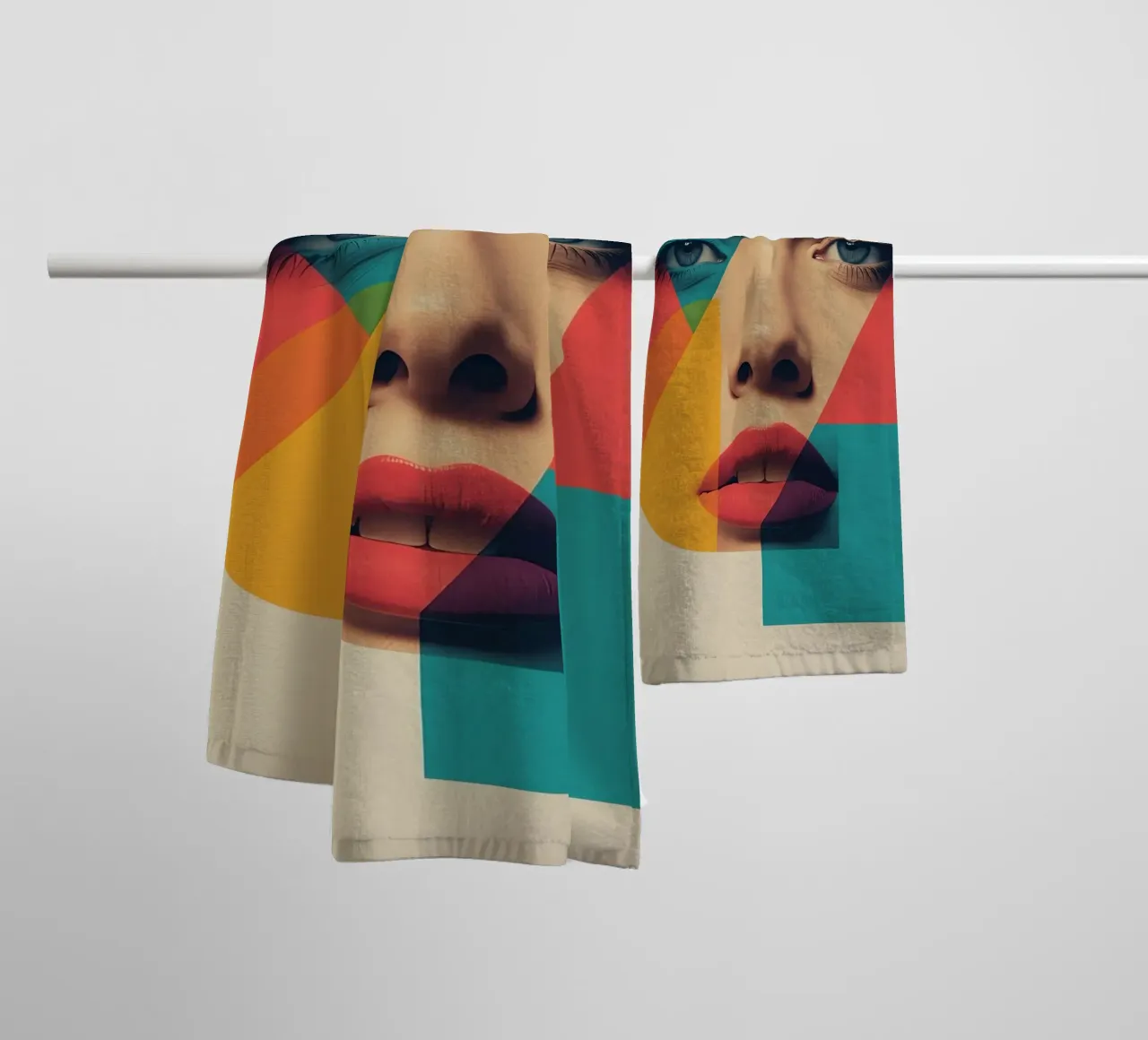 Modello di viso di donna con sovrapposizione di forme geometriche asciugamano da bagno da DesignDoodle