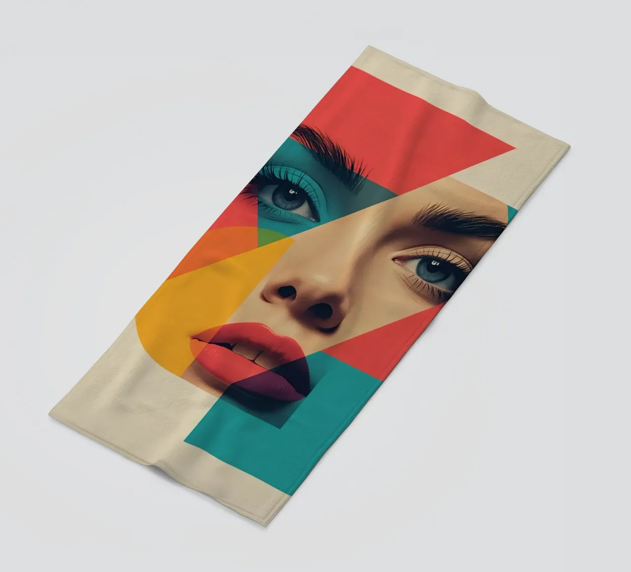 Modello di viso di donna con sovrapposizione di forme geometriche telo mare da DesignDoodle