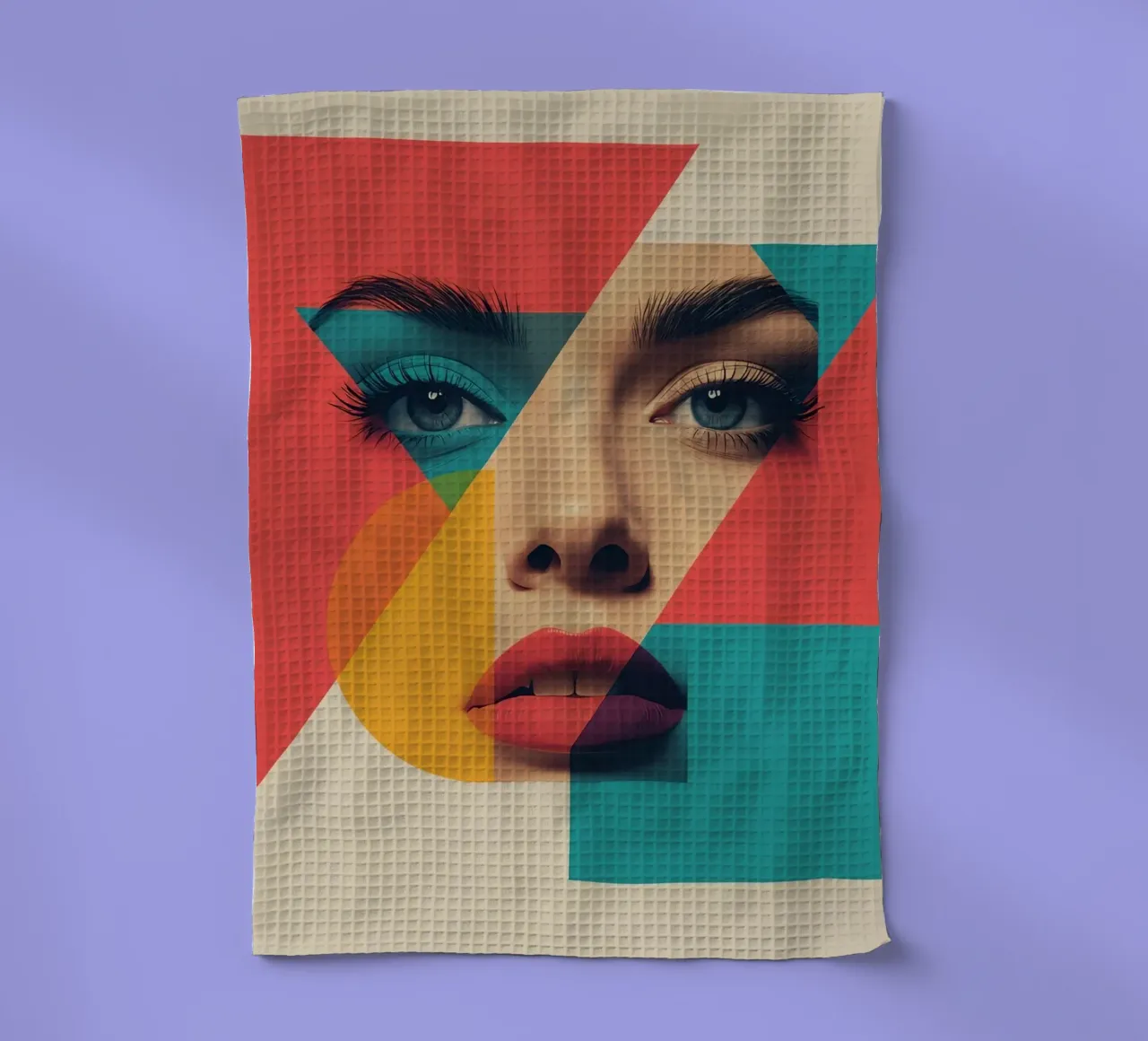 Modello di viso di donna con sovrapposizione di forme geometriche canovaccio da cucina da DesignDoodle