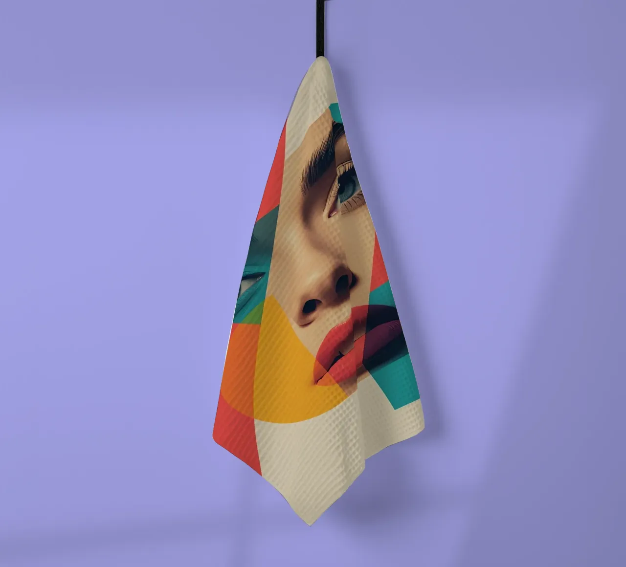 Modello di viso di donna con sovrapposizione di forme geometriche canovaccio da cucina da DesignDoodle