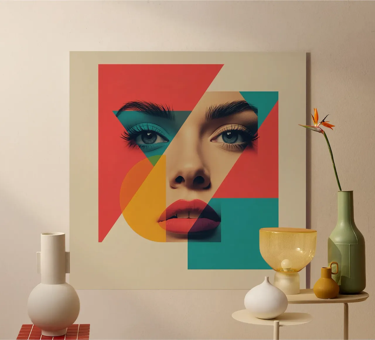 Modello di viso di donna con sovrapposizione di forme geometriche plexiglass da DesignDoodle